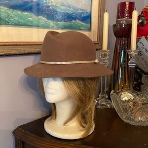 Brown Landcaster brand 100% wool USA wide trim style hat in good condition